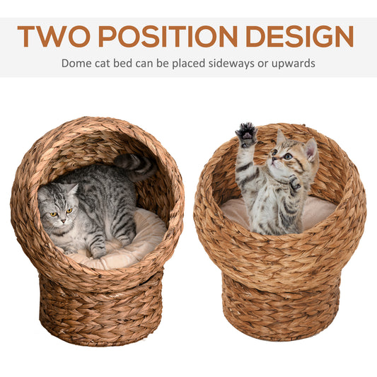 Natural Braided Banana Leaf Elevated Cat Bed Basket with Cushion Brown