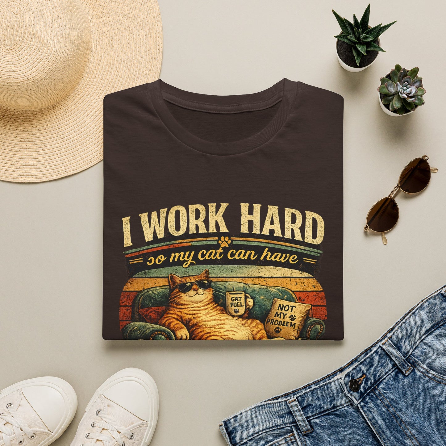 Cat Lover T‑Shirt — "I Work Hard So My Cat Can Have a Better Life" Graphic Tee
