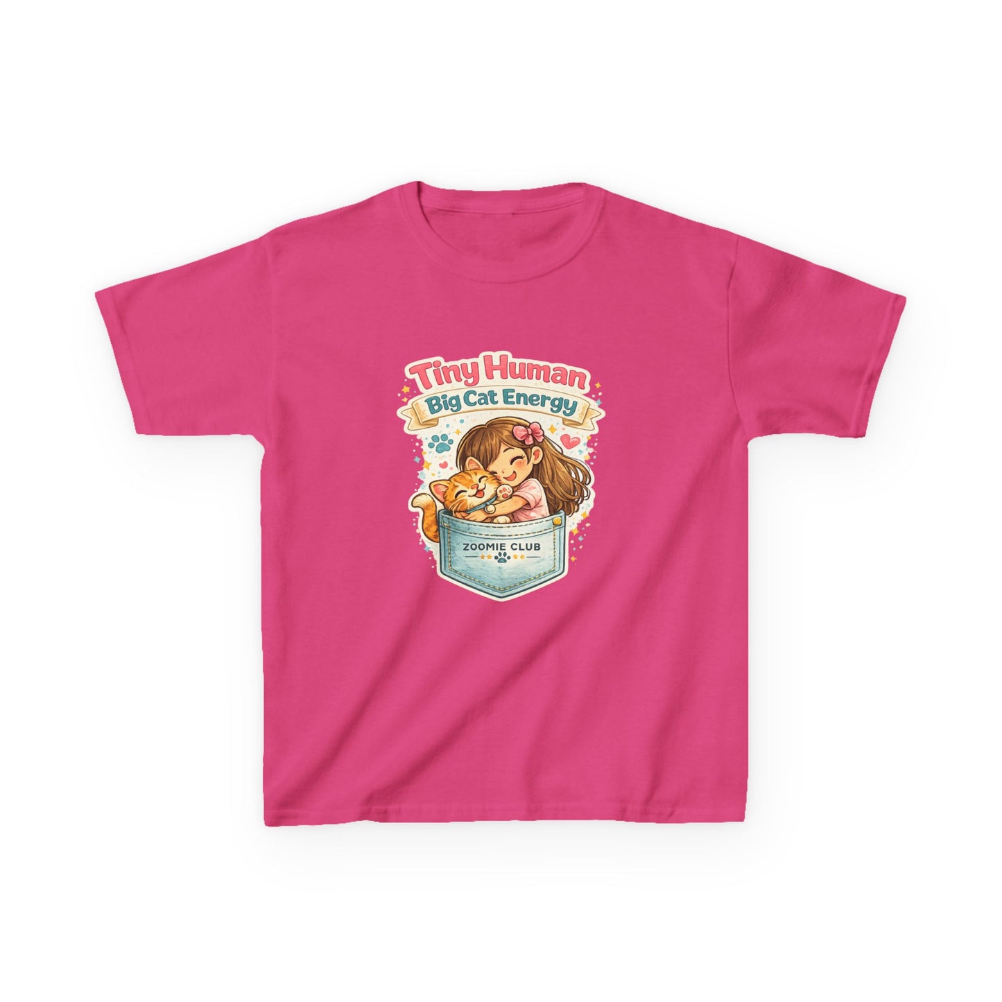 Kids Tee — "Tiny Human, Big Cat Energy" Pocket Kitten Graphic