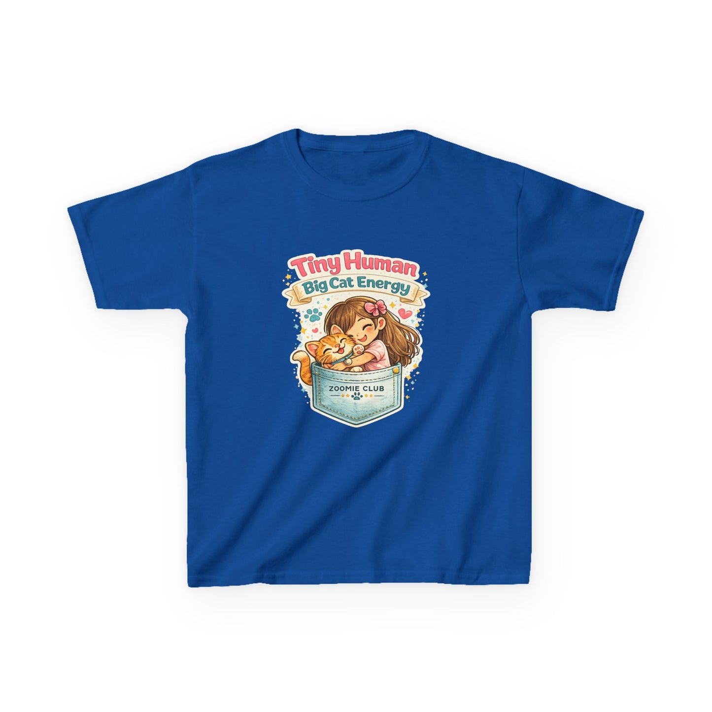 Kids Tee — "Tiny Human, Big Cat Energy" Pocket Kitten Graphic