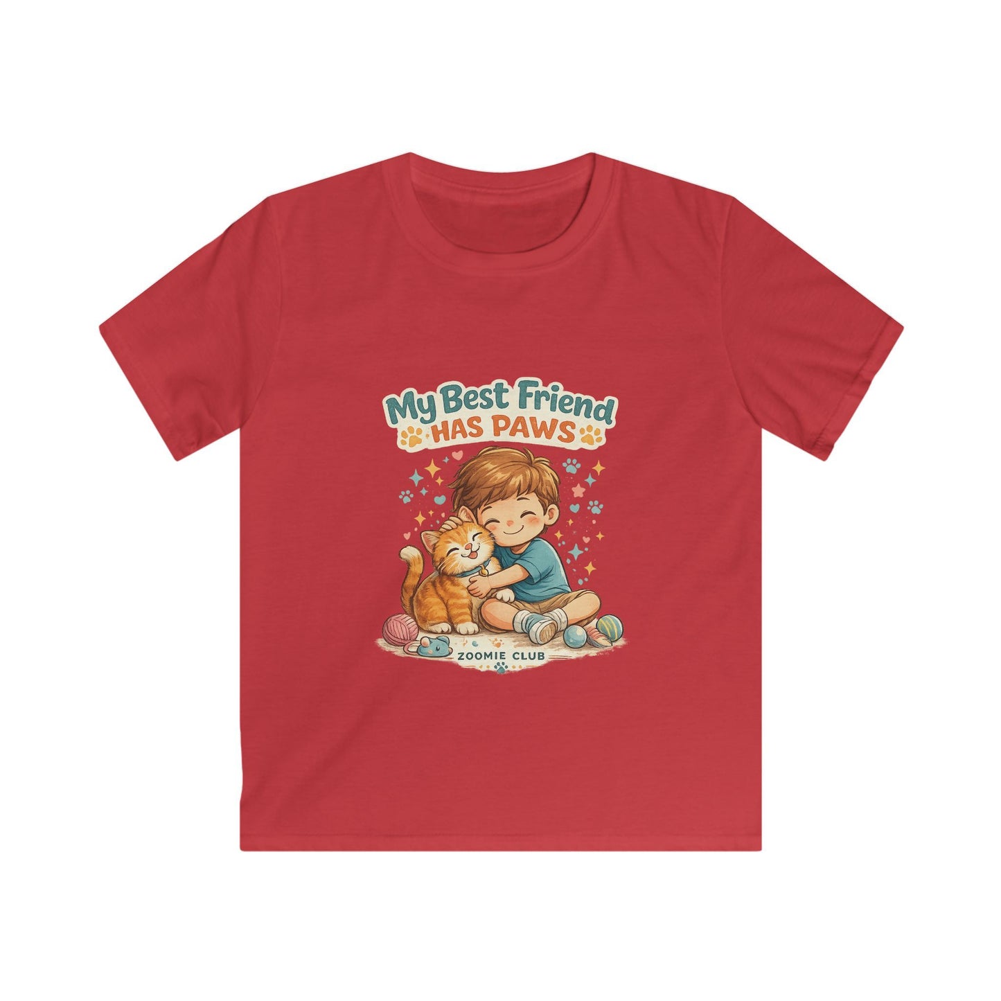 Kids Tee — "My Best Friend Has Paws" Cat Lover Shirt (Childrens Graphic Tee)