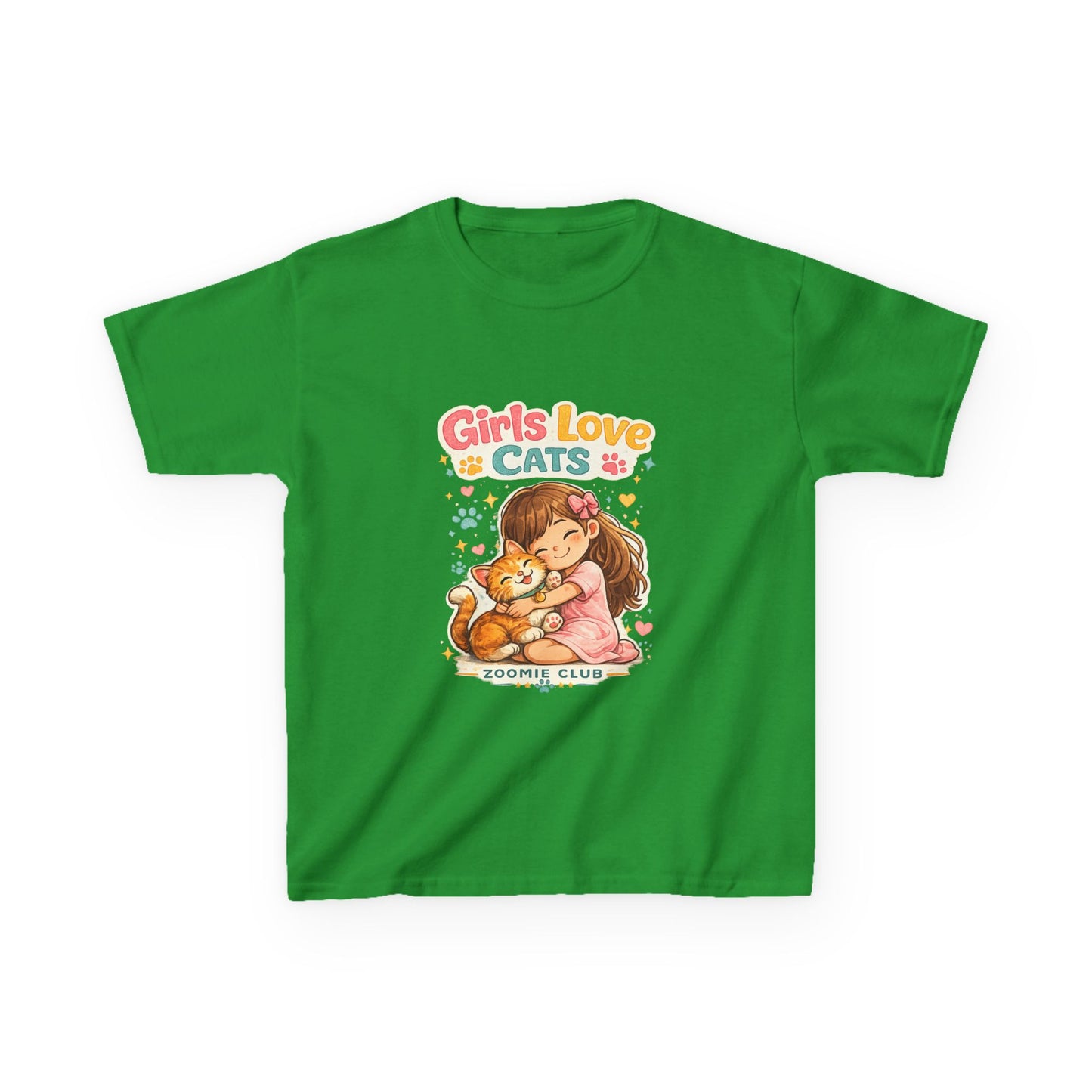 Kids Tee — "Girls Love Cats" Cute Kitten & Girl Graphic Shirt
