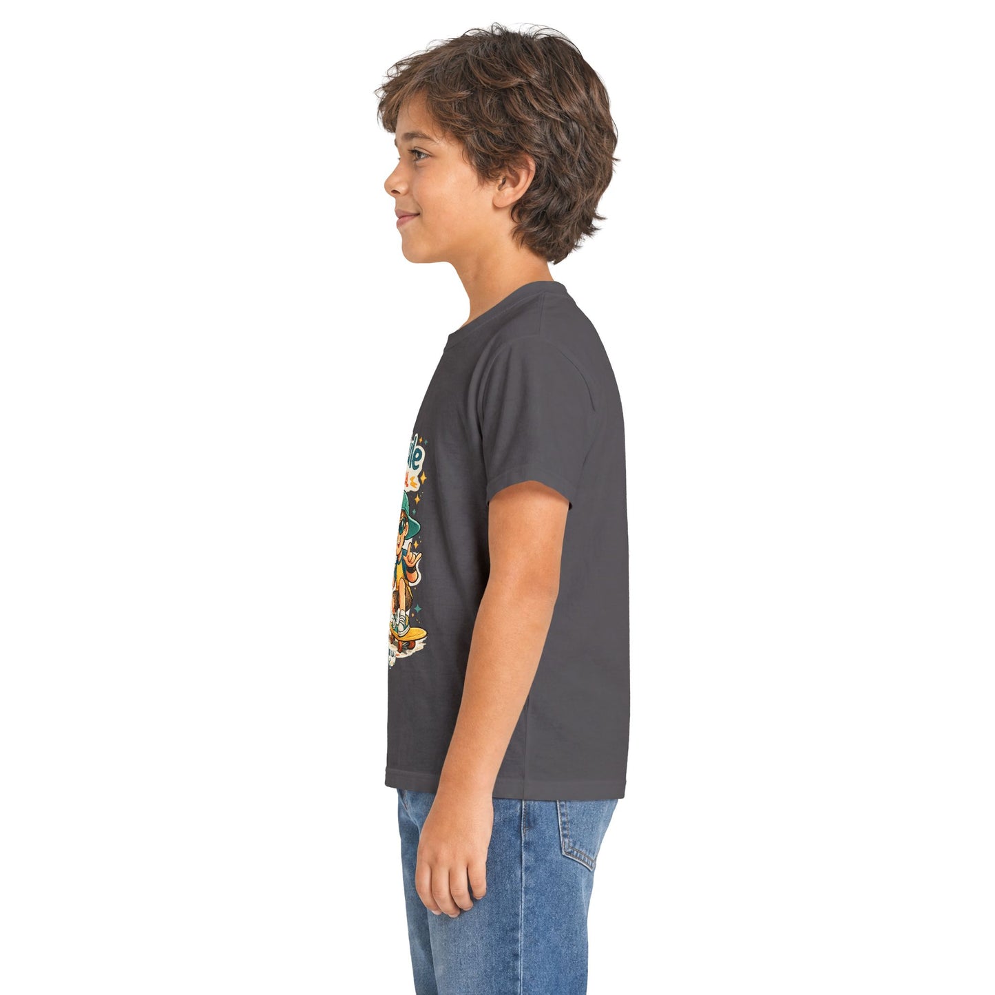 Boys Rule Cats Drool Kids T-Shirt — Cute Skateboard Cat Graphic Tee