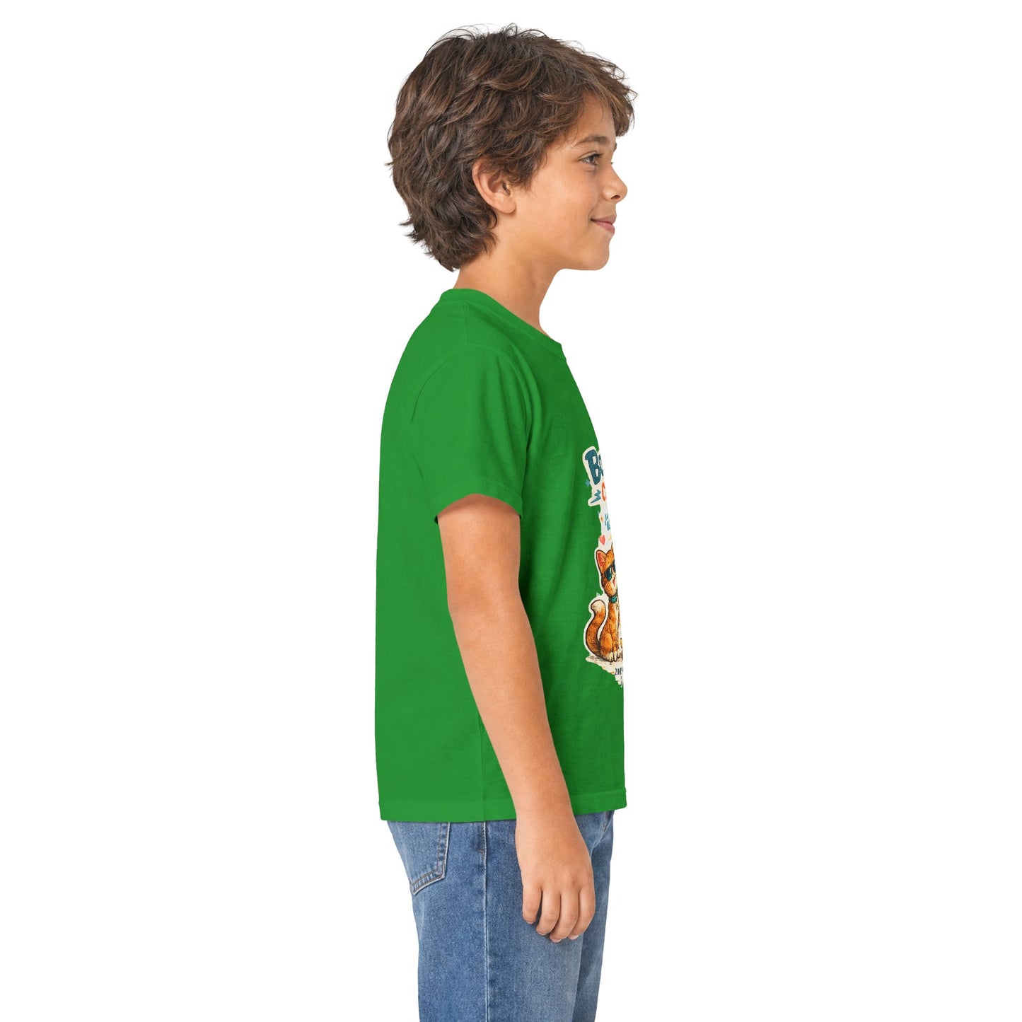Boys Rule Cats Drool Kids T-Shirt — Cute Skateboard Cat Graphic Tee