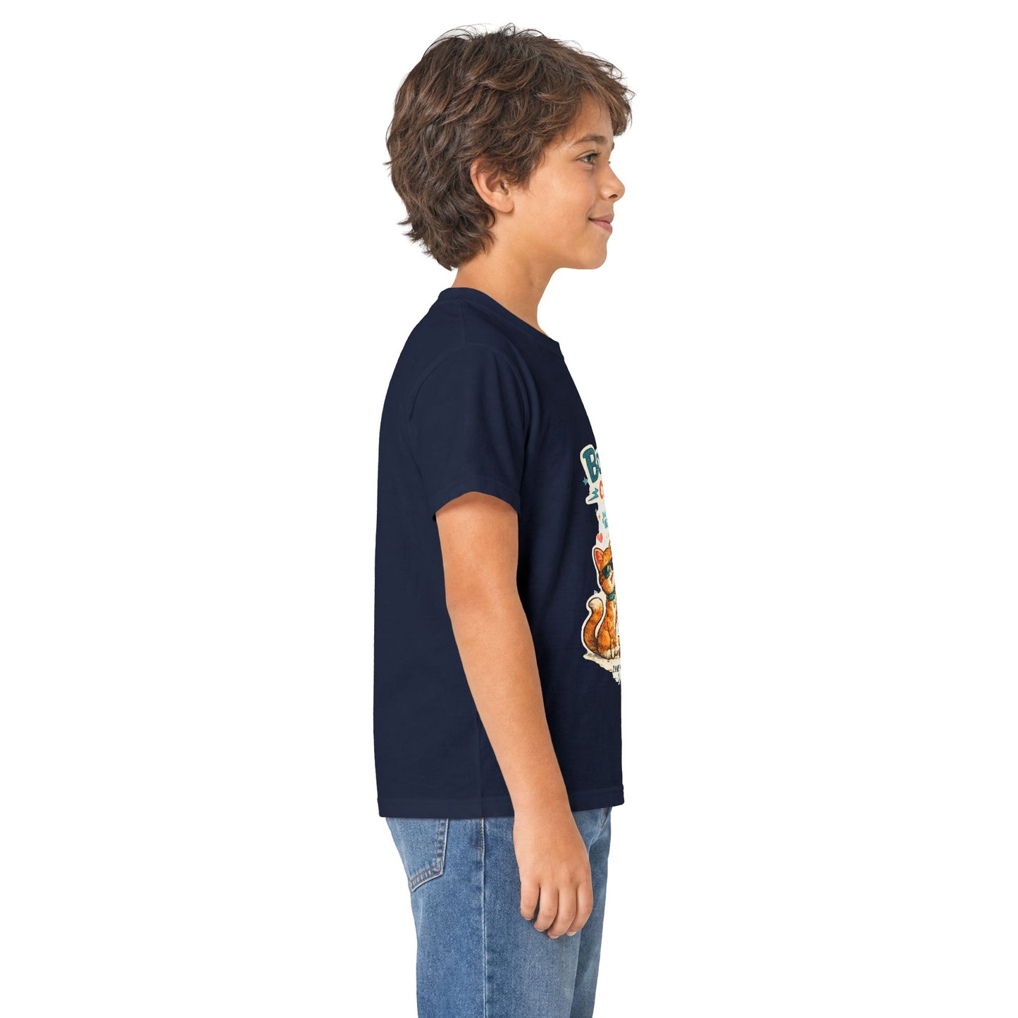 Boys Rule Cats Drool Kids T-Shirt — Cute Skateboard Cat Graphic Tee