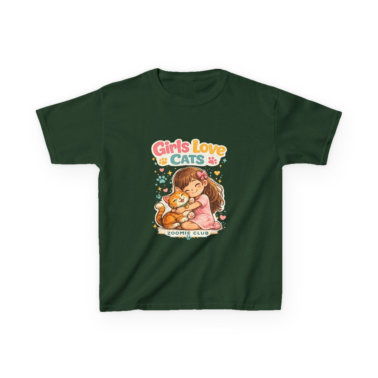 Kids Tee — "Girls Love Cats" Cute Kitten & Girl Graphic Shirt