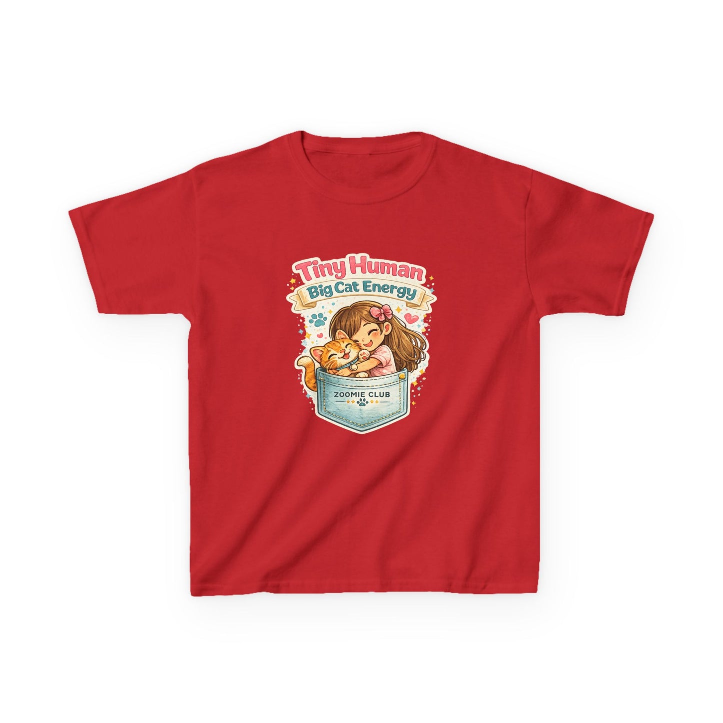 Kids Tee — "Tiny Human, Big Cat Energy" Pocket Kitten Graphic