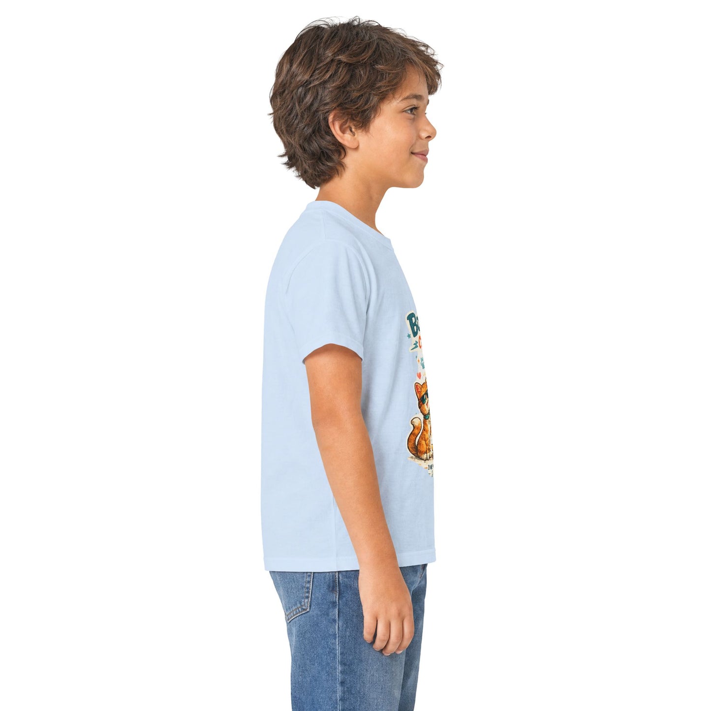 Boys Rule Cats Drool Kids T-Shirt — Cute Skateboard Cat Graphic Tee