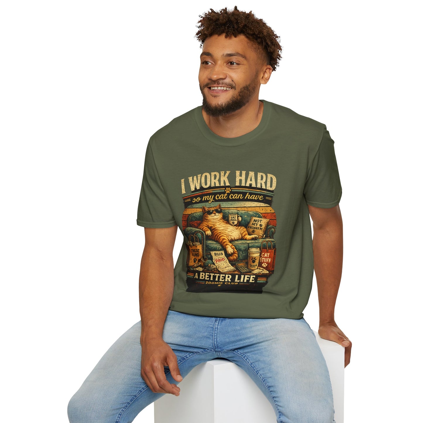 Cat Lover T‑Shirt — "I Work Hard So My Cat Can Have a Better Life" Graphic Tee