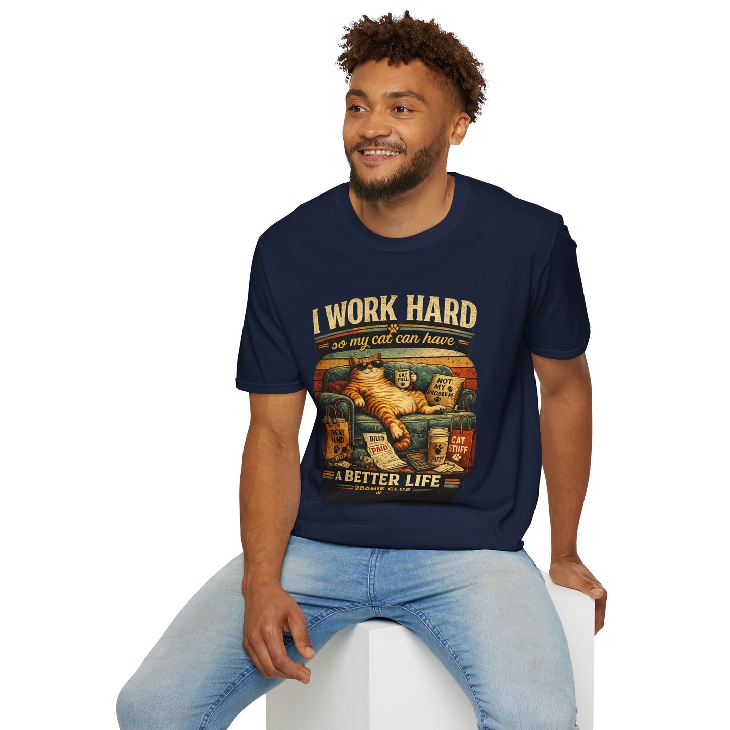 Cat Lover T‑Shirt — "I Work Hard So My Cat Can Have a Better Life" Graphic Tee