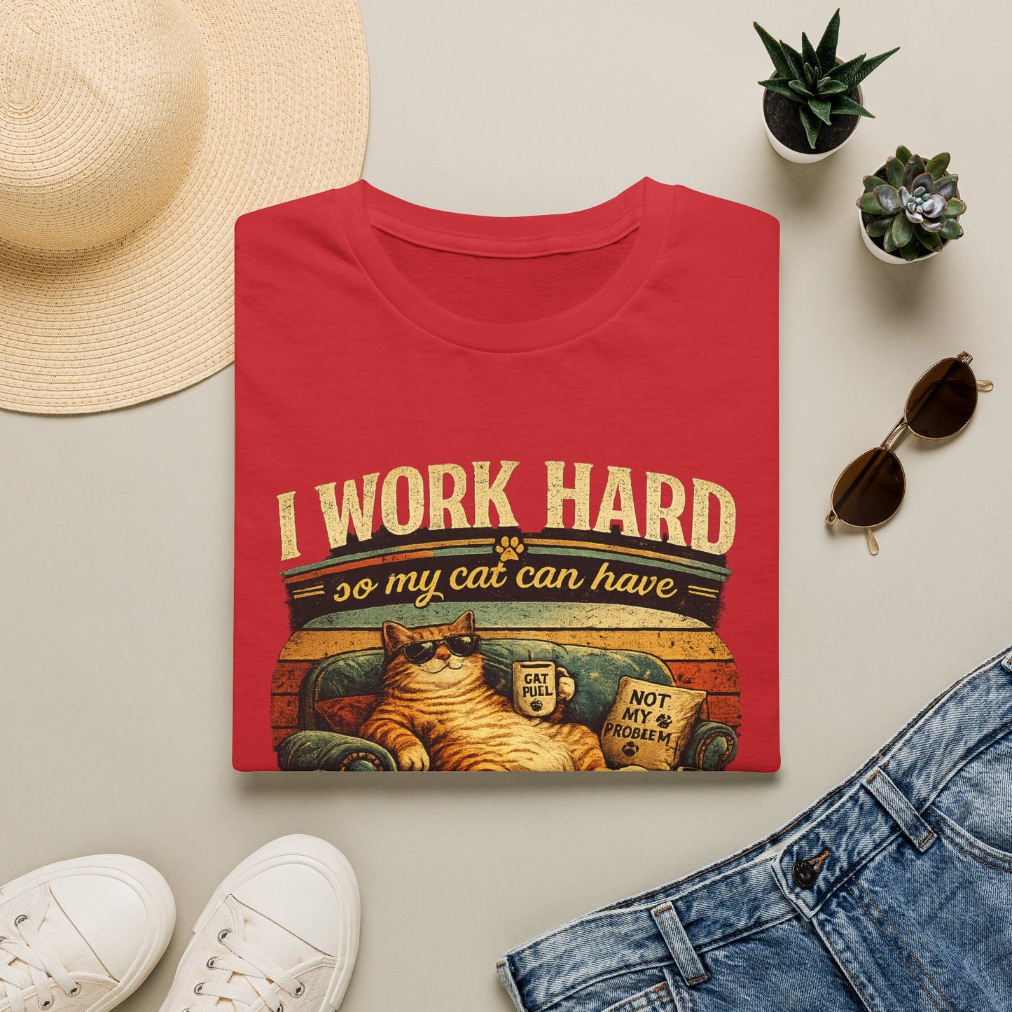 Cat Lover T‑Shirt — "I Work Hard So My Cat Can Have a Better Life" Graphic Tee