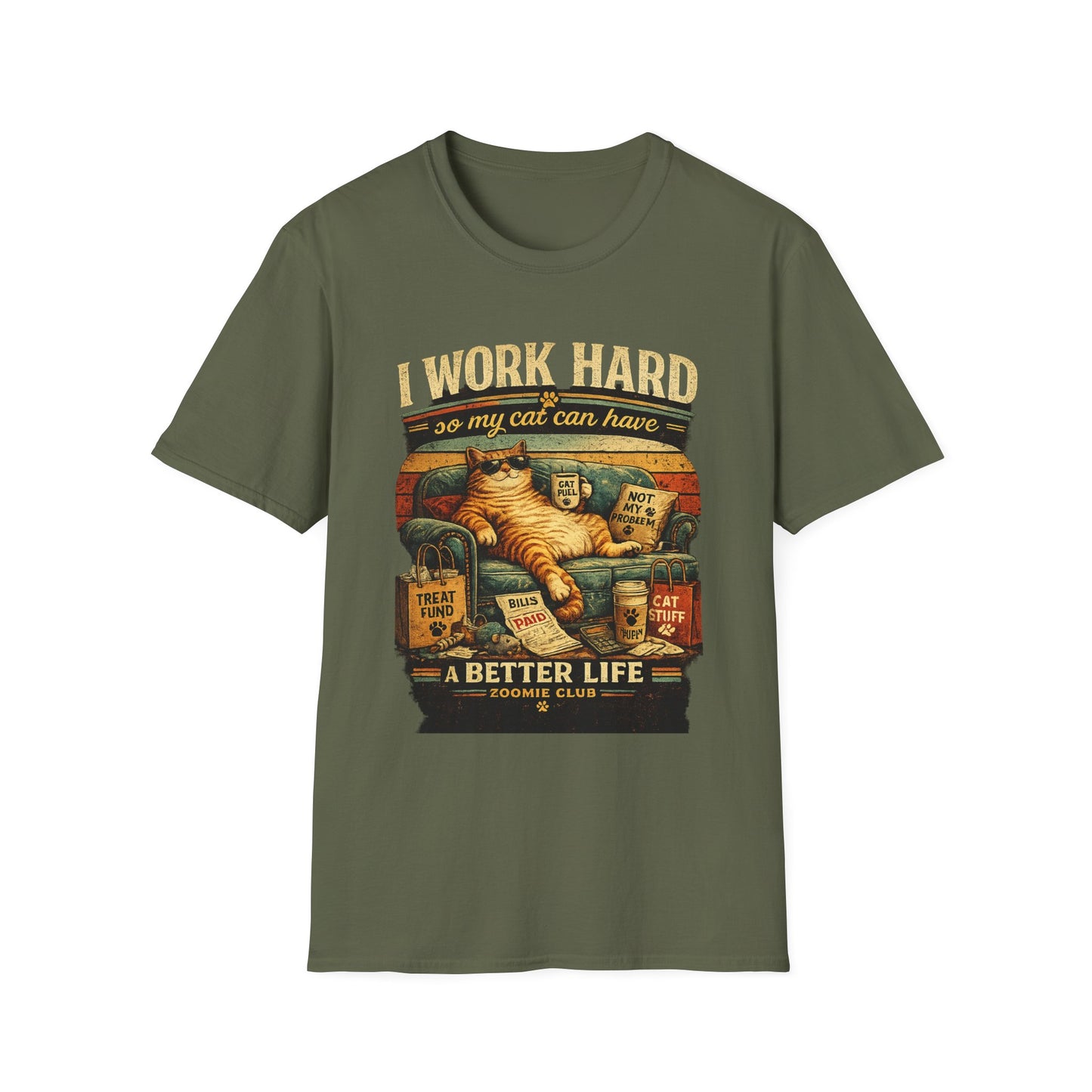 Cat Lover T‑Shirt — "I Work Hard So My Cat Can Have a Better Life" Graphic Tee