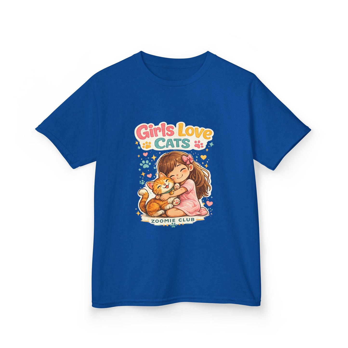 Kids Tee — "Girls Love Cats" Cute Kitten & Girl Graphic Shirt