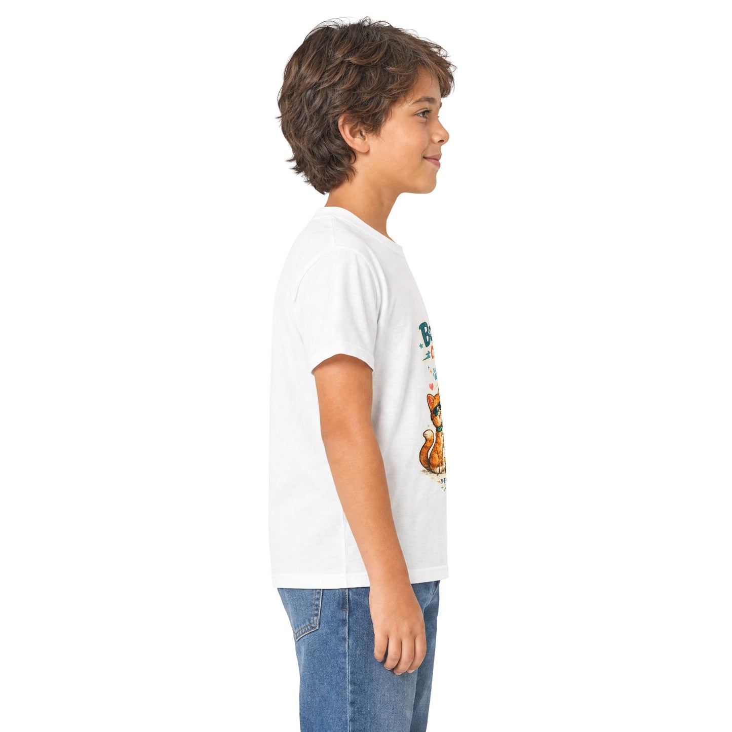 Boys Rule Cats Drool Kids T-Shirt — Cute Skateboard Cat Graphic Tee