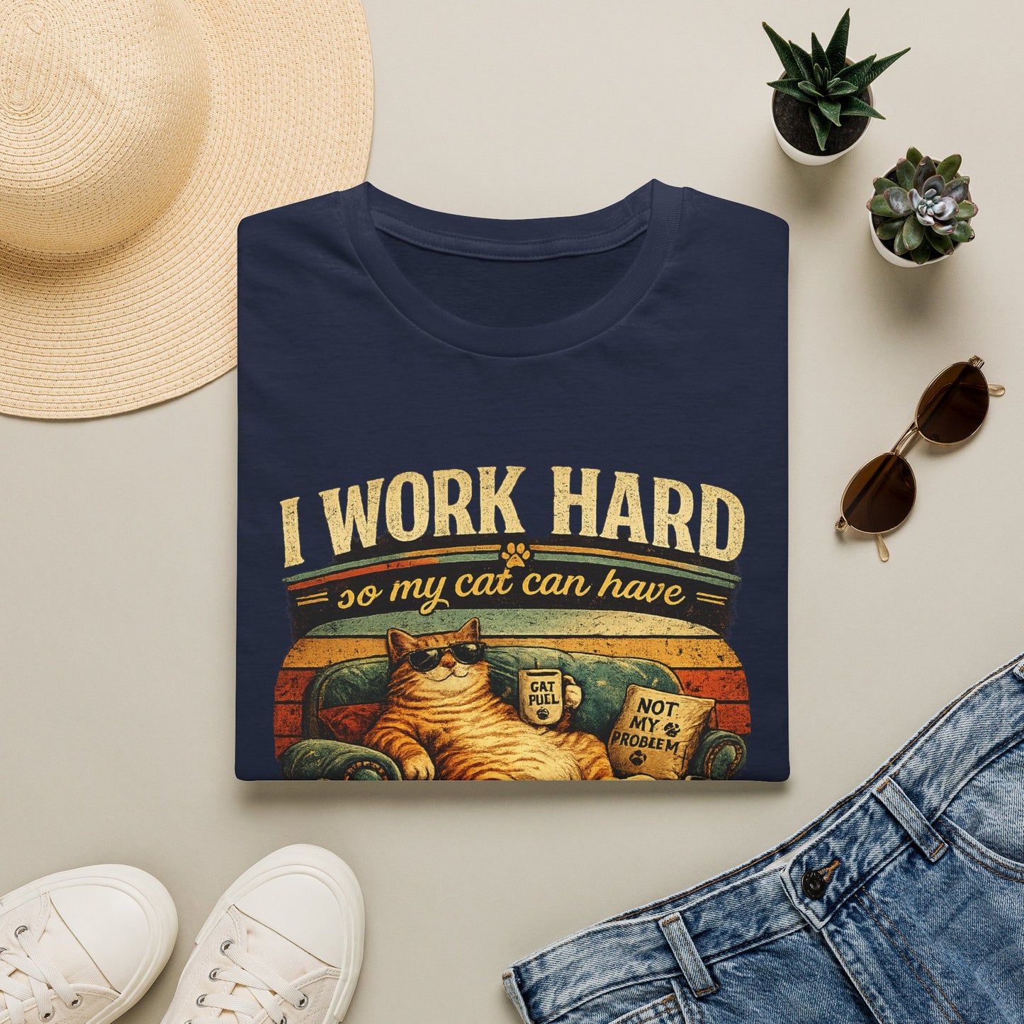 Cat Lover T‑Shirt — "I Work Hard So My Cat Can Have a Better Life" Graphic Tee