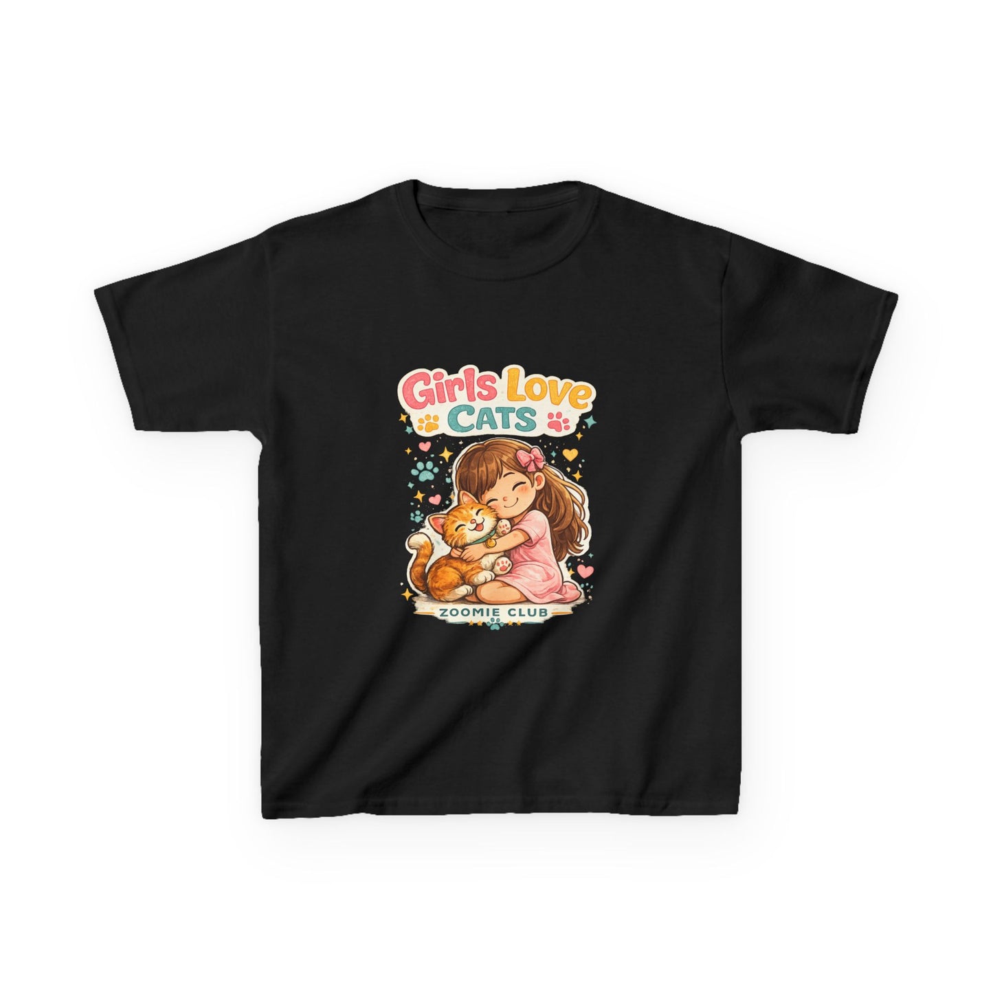 Kids Tee — "Girls Love Cats" Cute Kitten & Girl Graphic Shirt