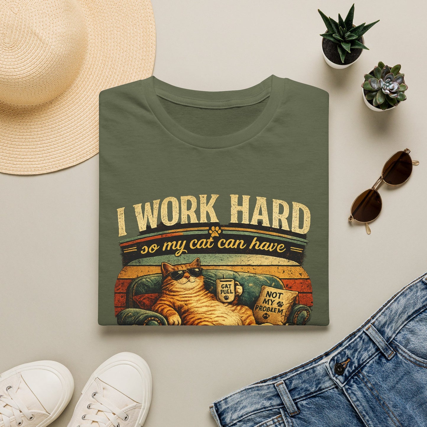 Cat Lover T‑Shirt — "I Work Hard So My Cat Can Have a Better Life" Graphic Tee