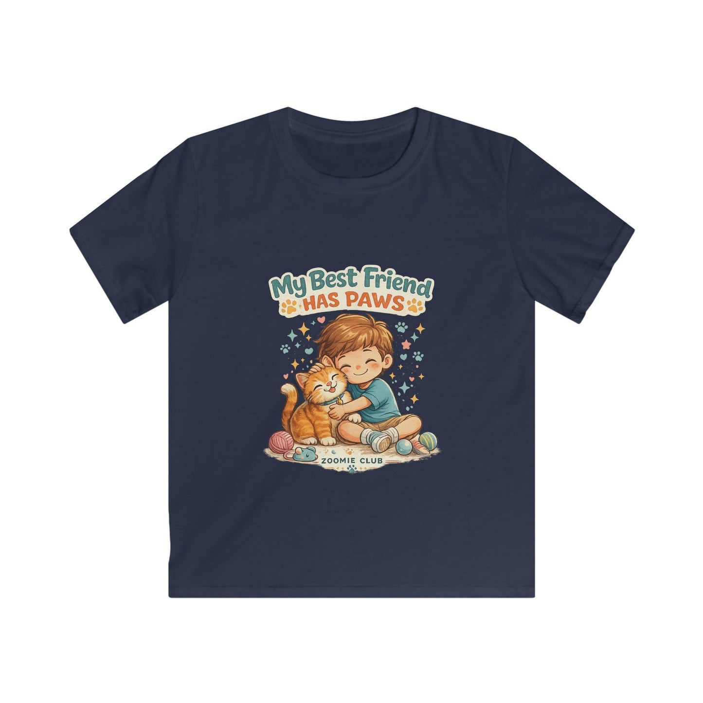 Kids Tee — "My Best Friend Has Paws" Cat Lover Shirt (Childrens Graphic Tee)