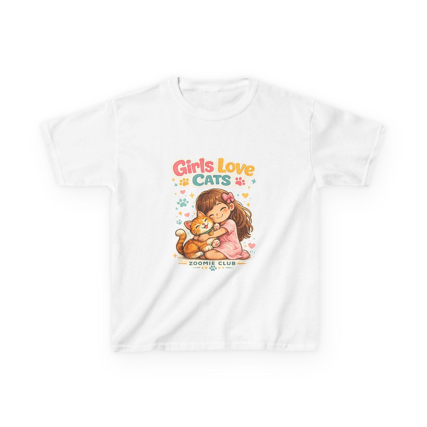 Kids Tee — "Girls Love Cats" Cute Kitten & Girl Graphic Shirt