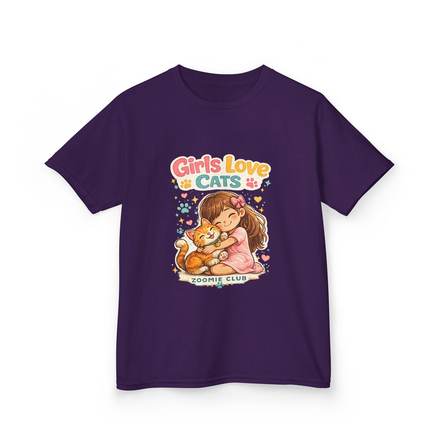 Kids Tee — "Girls Love Cats" Cute Kitten & Girl Graphic Shirt