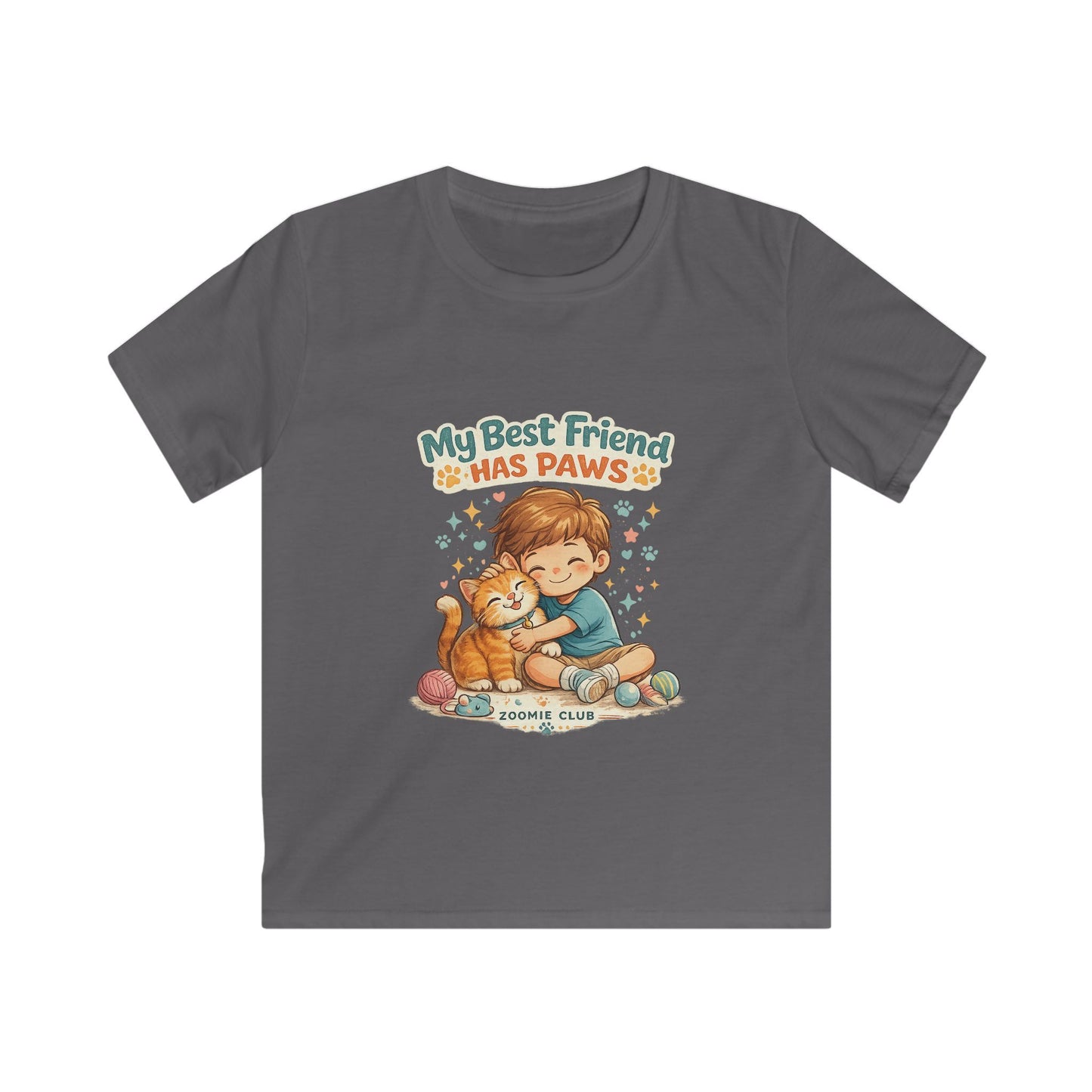 Kids Tee — "My Best Friend Has Paws" Cat Lover Shirt (Childrens Graphic Tee)