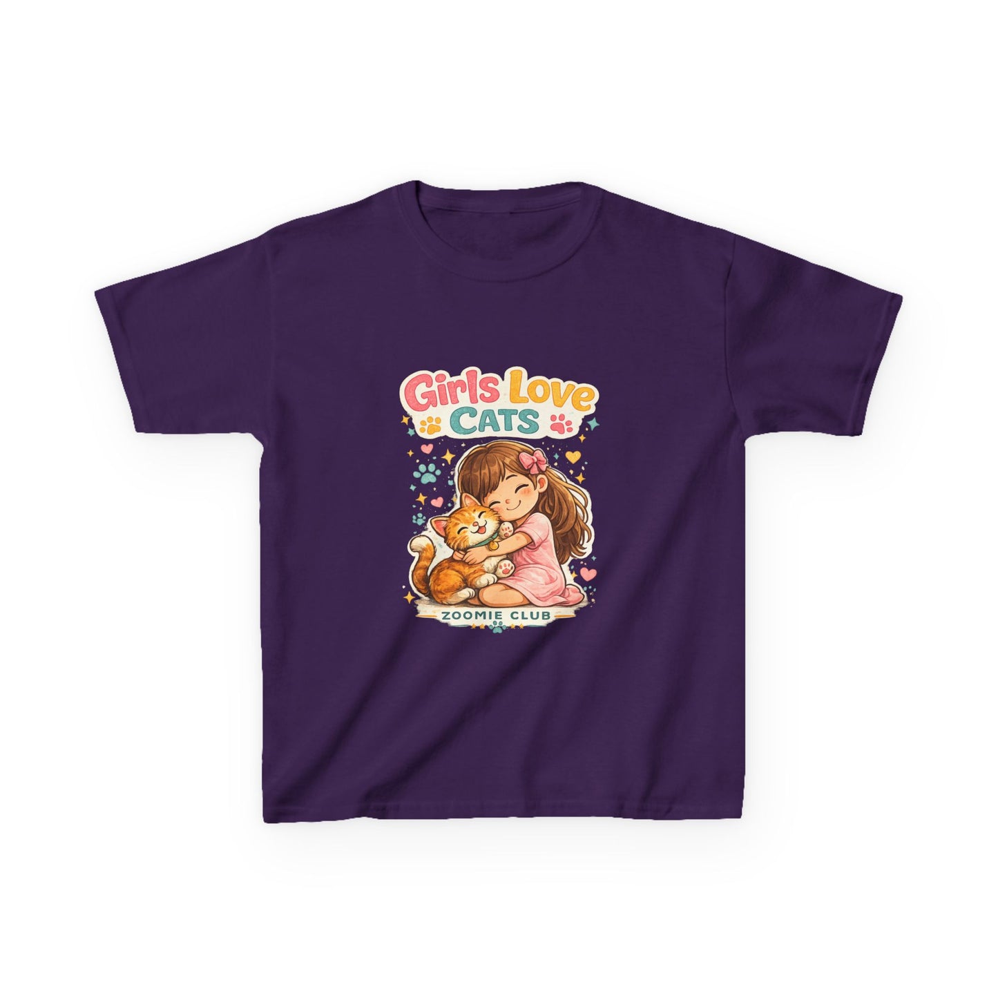 Kids Tee — "Girls Love Cats" Cute Kitten & Girl Graphic Shirt