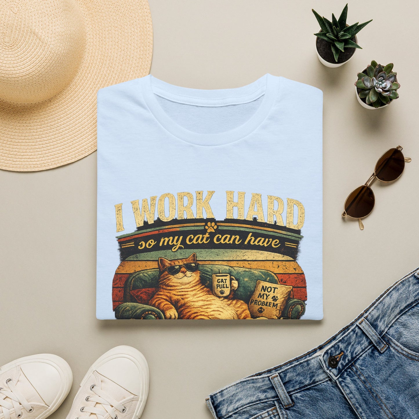 Cat Lover T‑Shirt — "I Work Hard So My Cat Can Have a Better Life" Graphic Tee