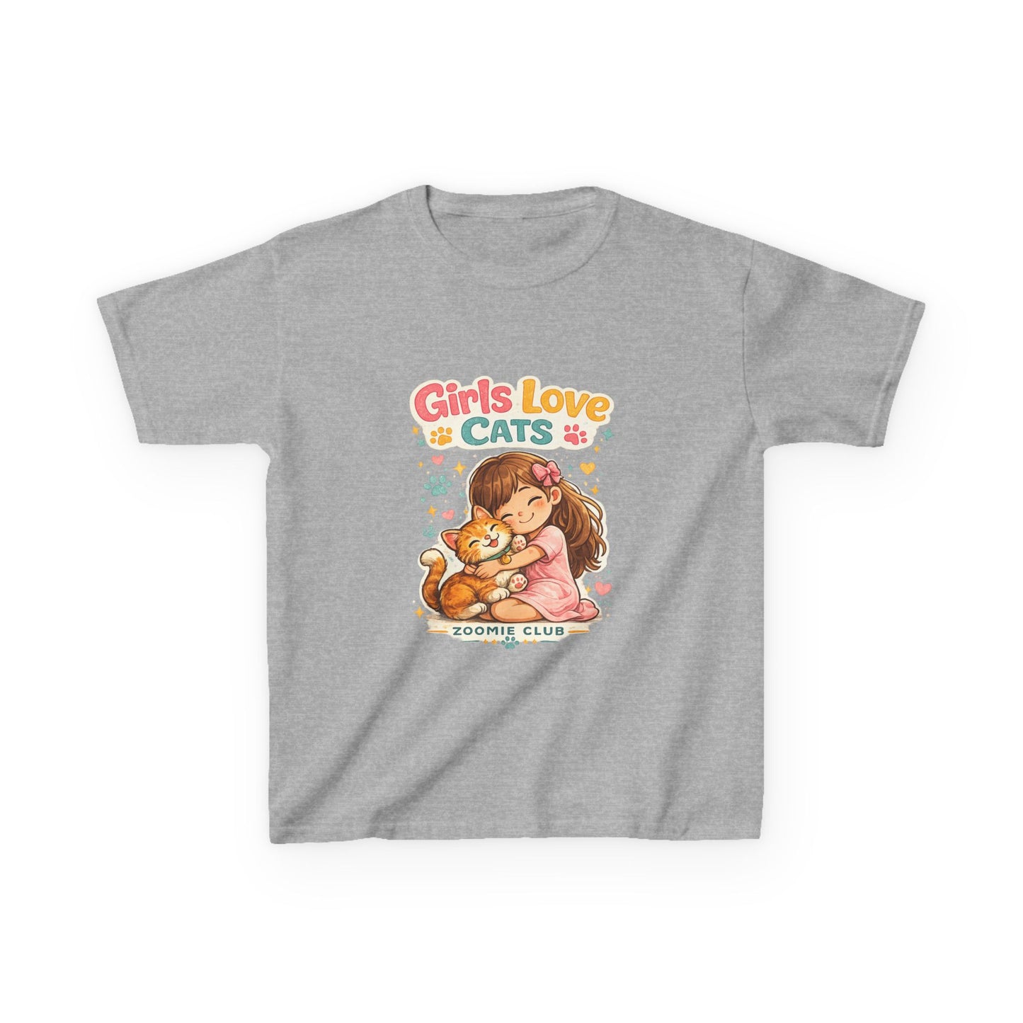 Kids Tee — "Girls Love Cats" Cute Kitten & Girl Graphic Shirt