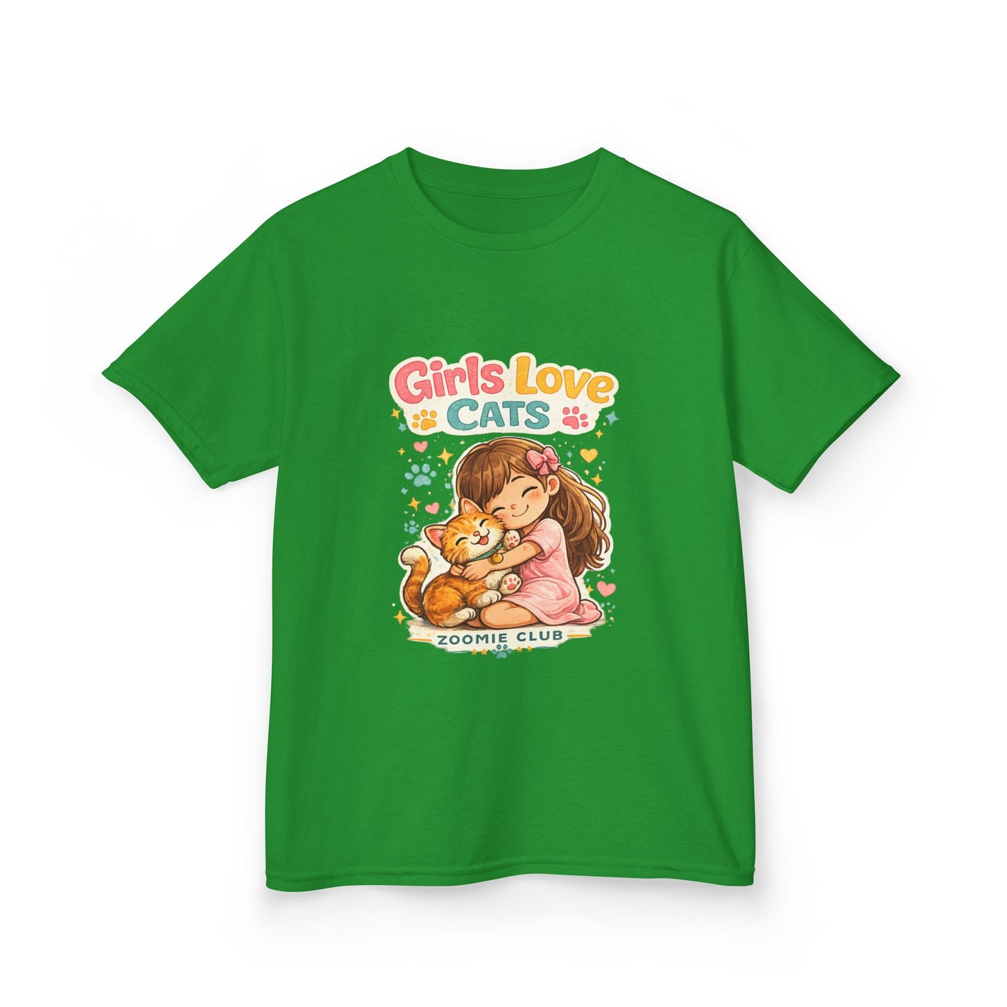 Kids Tee — "Girls Love Cats" Cute Kitten & Girl Graphic Shirt