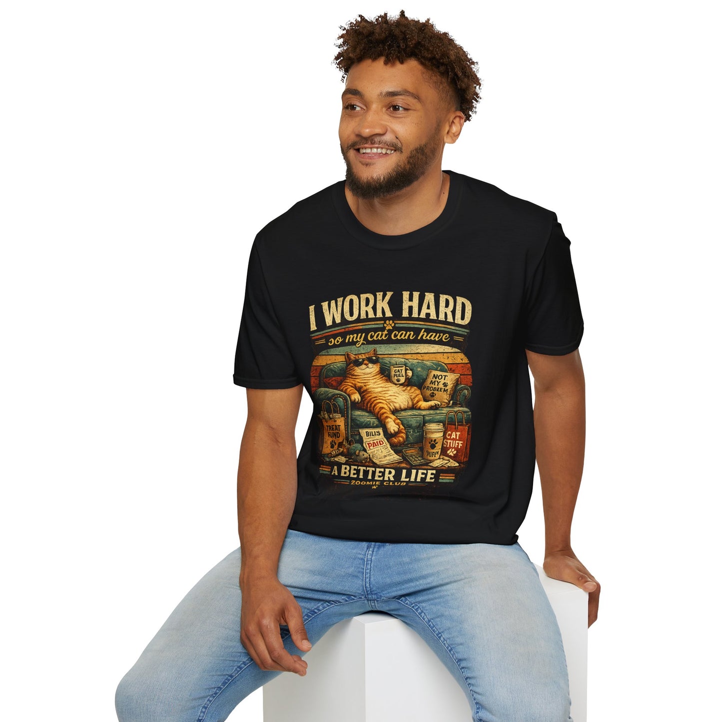 Cat Lover T‑Shirt — "I Work Hard So My Cat Can Have a Better Life" Graphic Tee