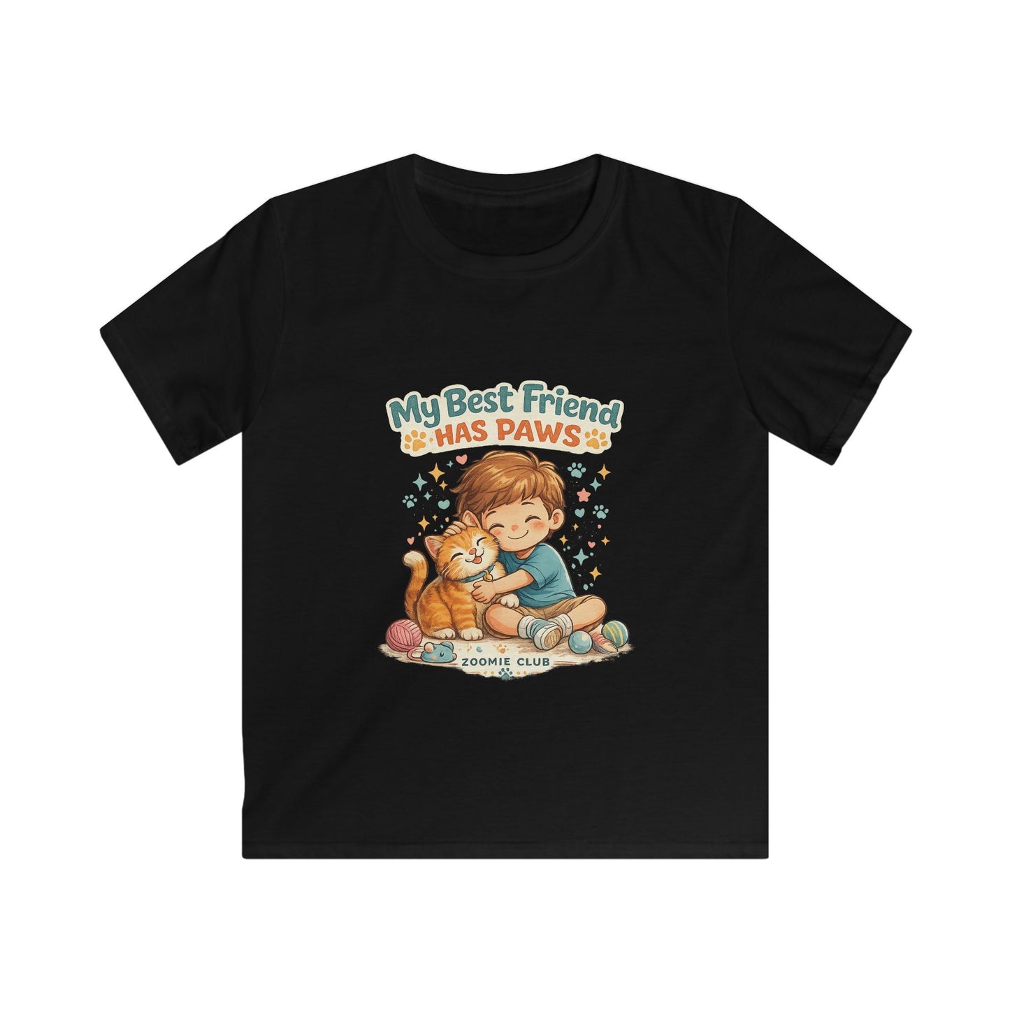 Kids Tee — "My Best Friend Has Paws" Cat Lover Shirt (Childrens Graphic Tee)
