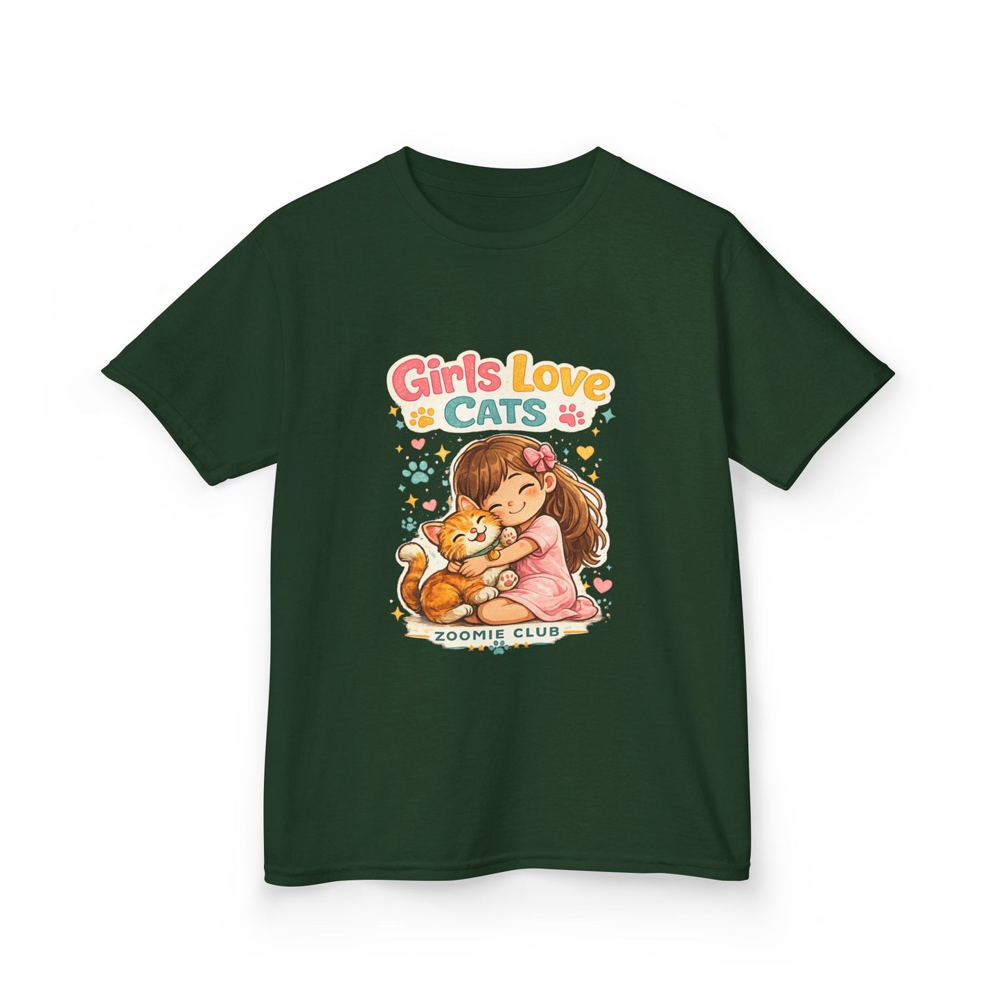 Kids Tee — "Girls Love Cats" Cute Kitten & Girl Graphic Shirt