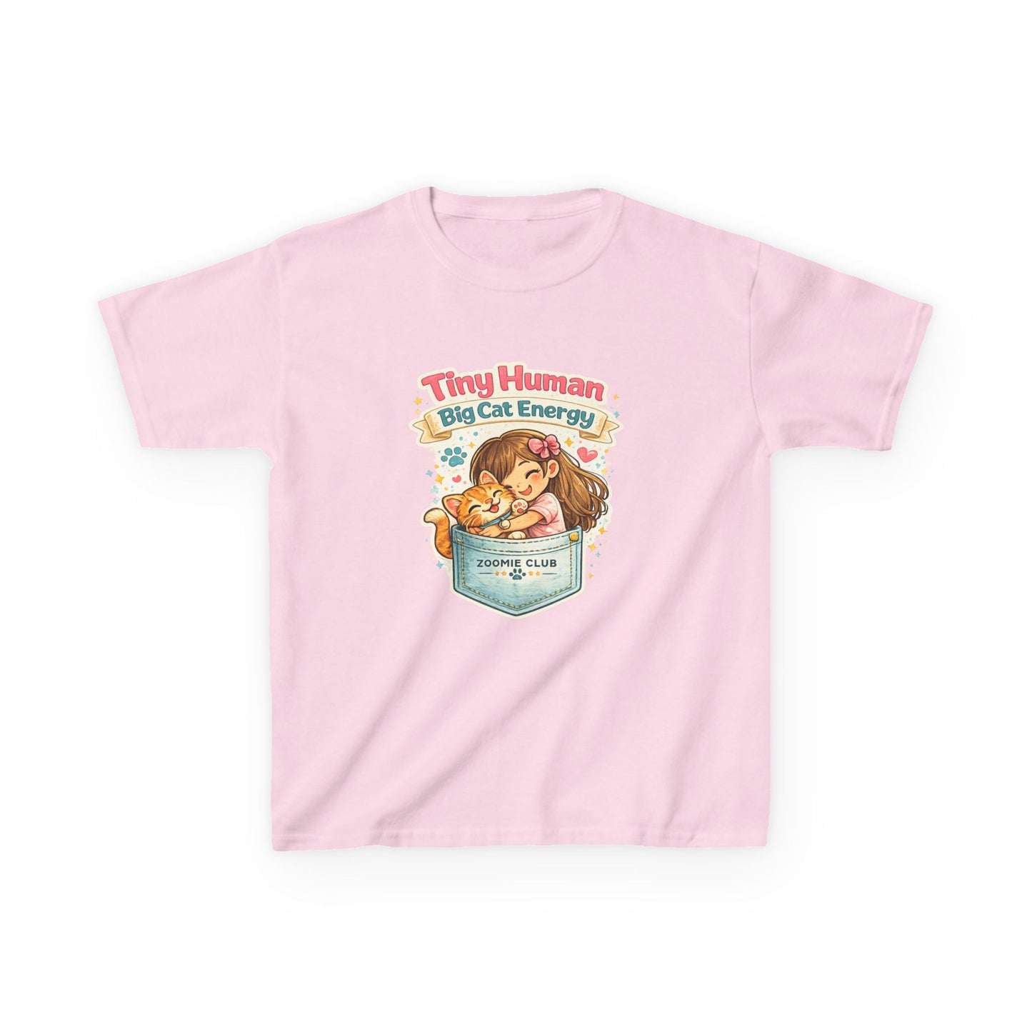 Kids Tee — "Tiny Human, Big Cat Energy" Pocket Kitten Graphic