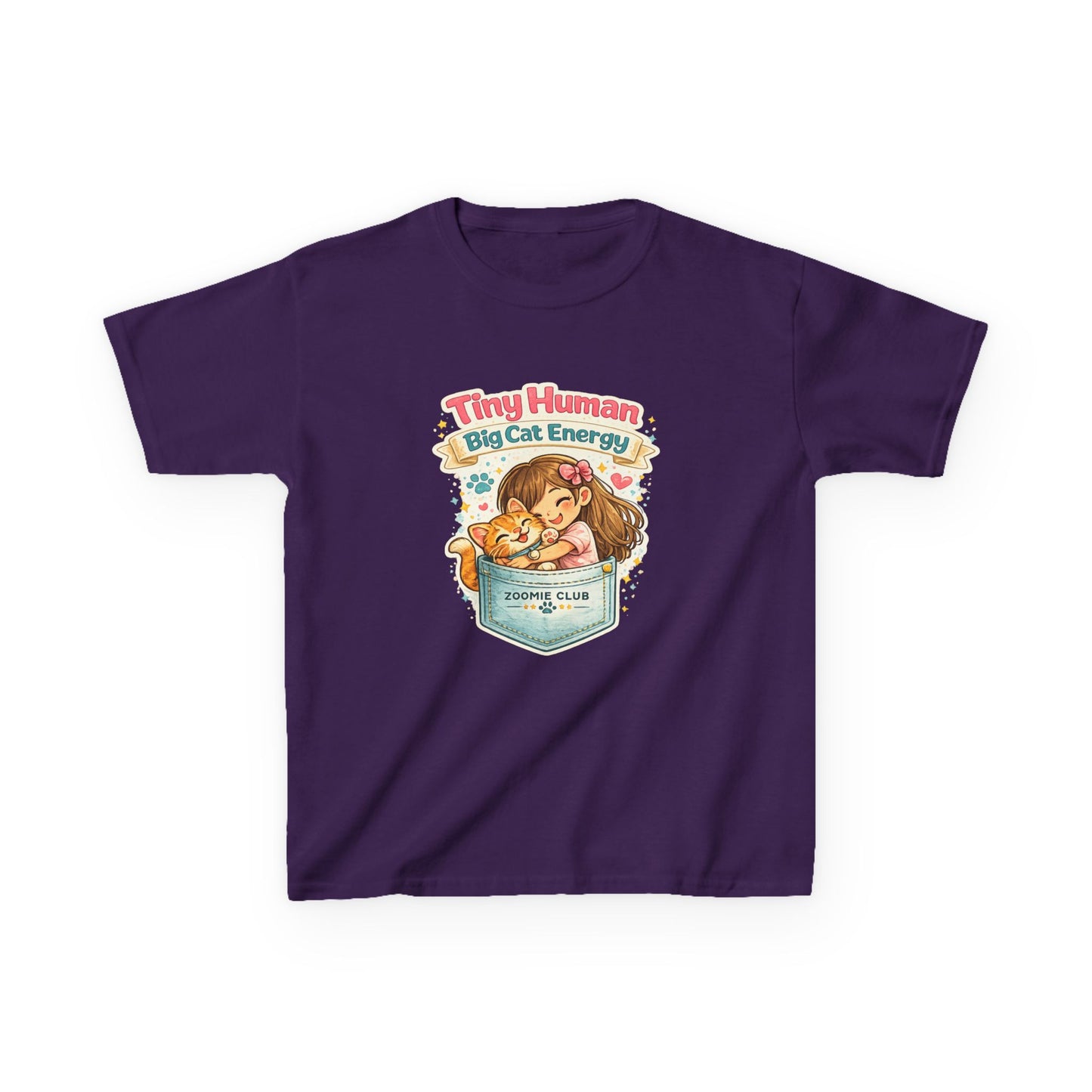 Kids Tee — "Tiny Human, Big Cat Energy" Pocket Kitten Graphic
