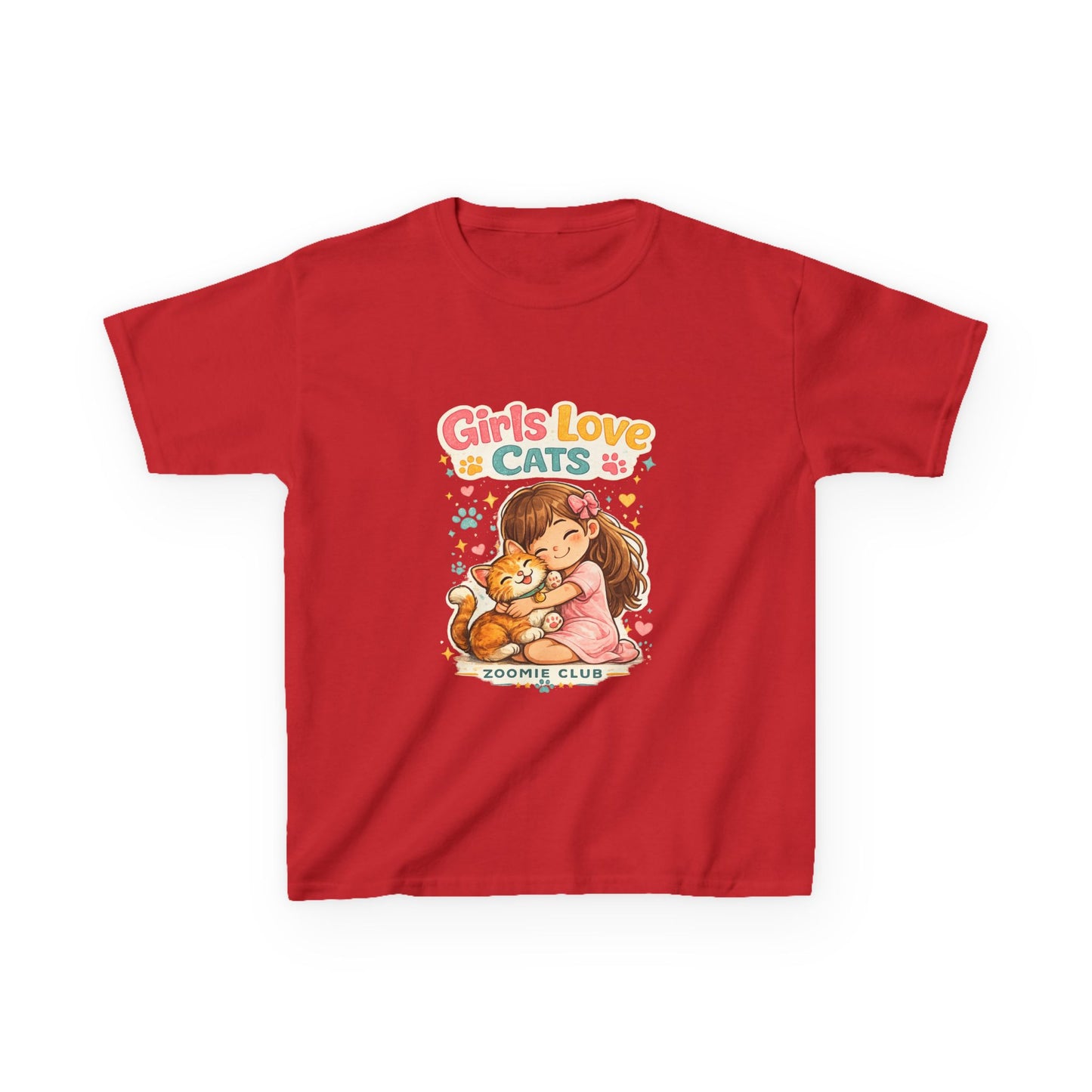Kids Tee — "Girls Love Cats" Cute Kitten & Girl Graphic Shirt