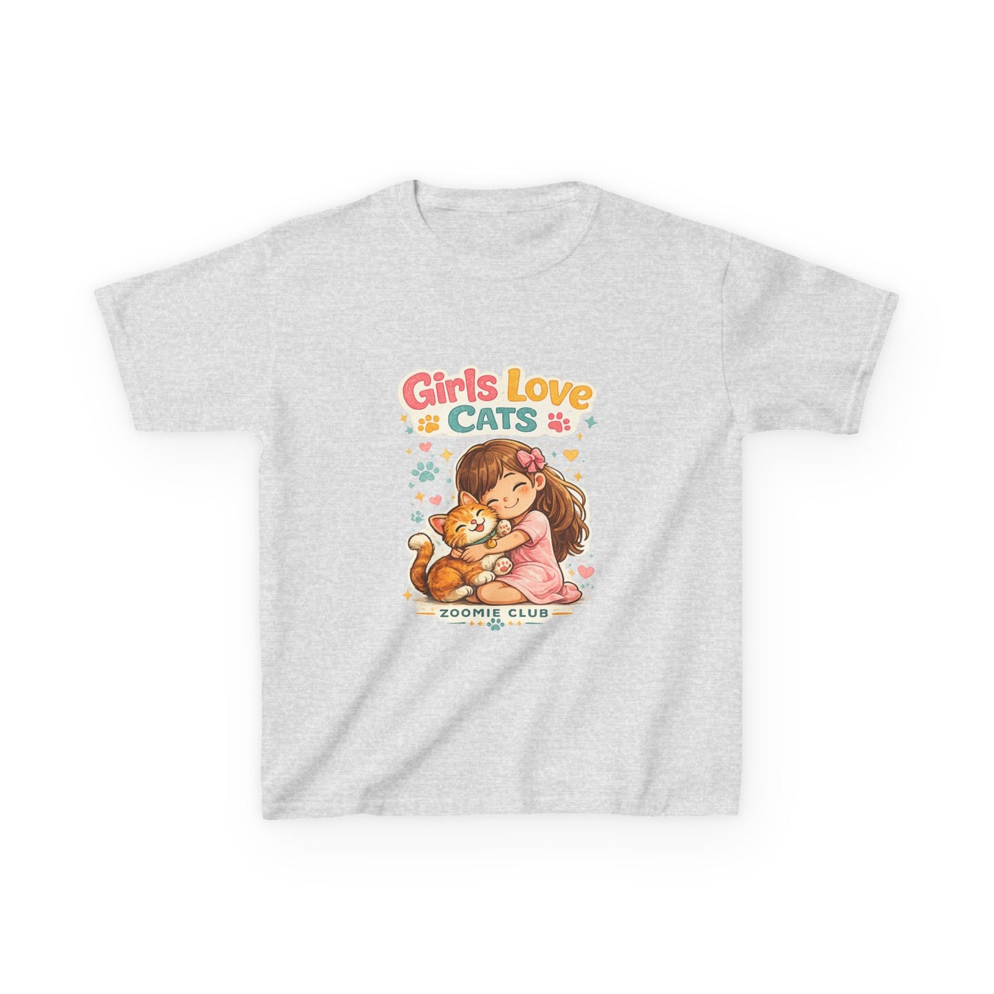 Kids Tee — "Girls Love Cats" Cute Kitten & Girl Graphic Shirt