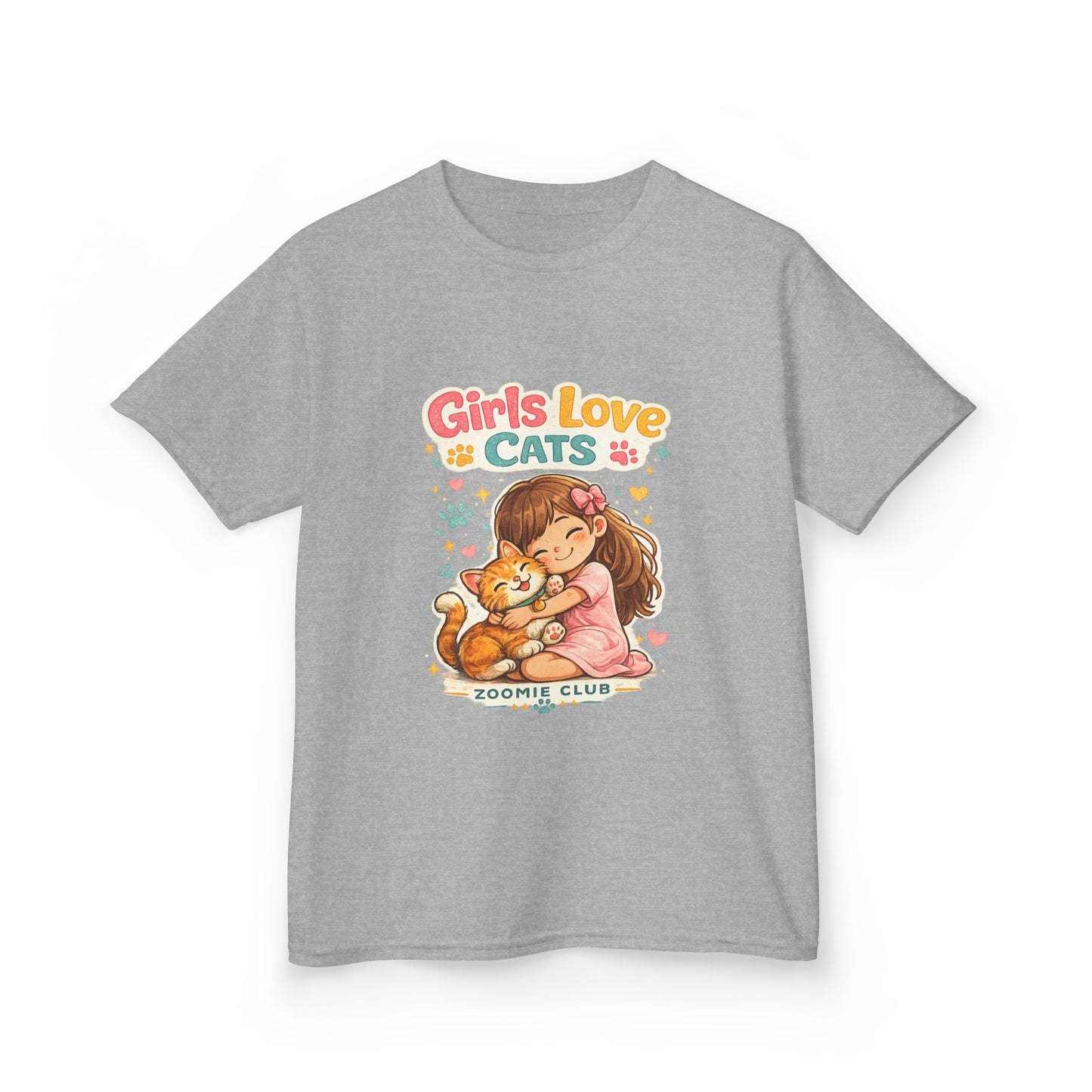 Kids Tee — "Girls Love Cats" Cute Kitten & Girl Graphic Shirt