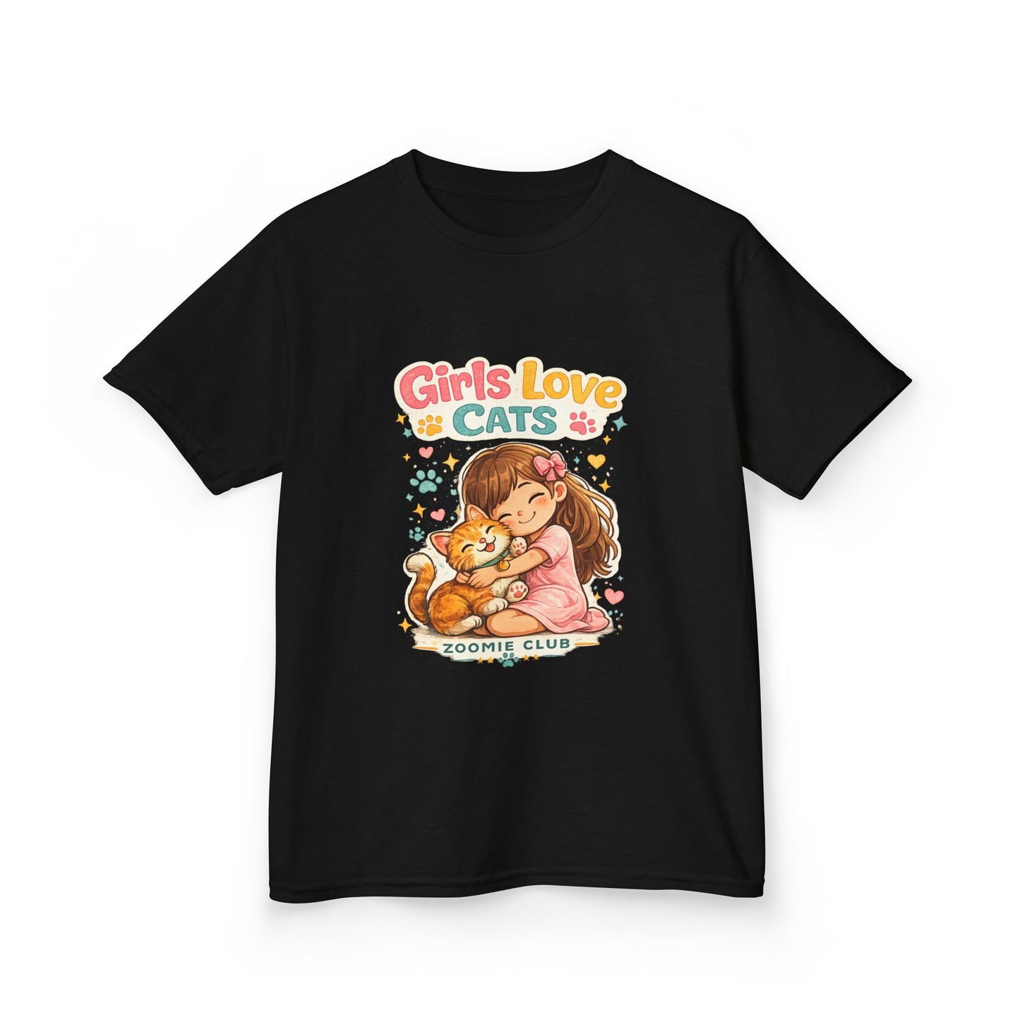 Kids Tee — "Girls Love Cats" Cute Kitten & Girl Graphic Shirt