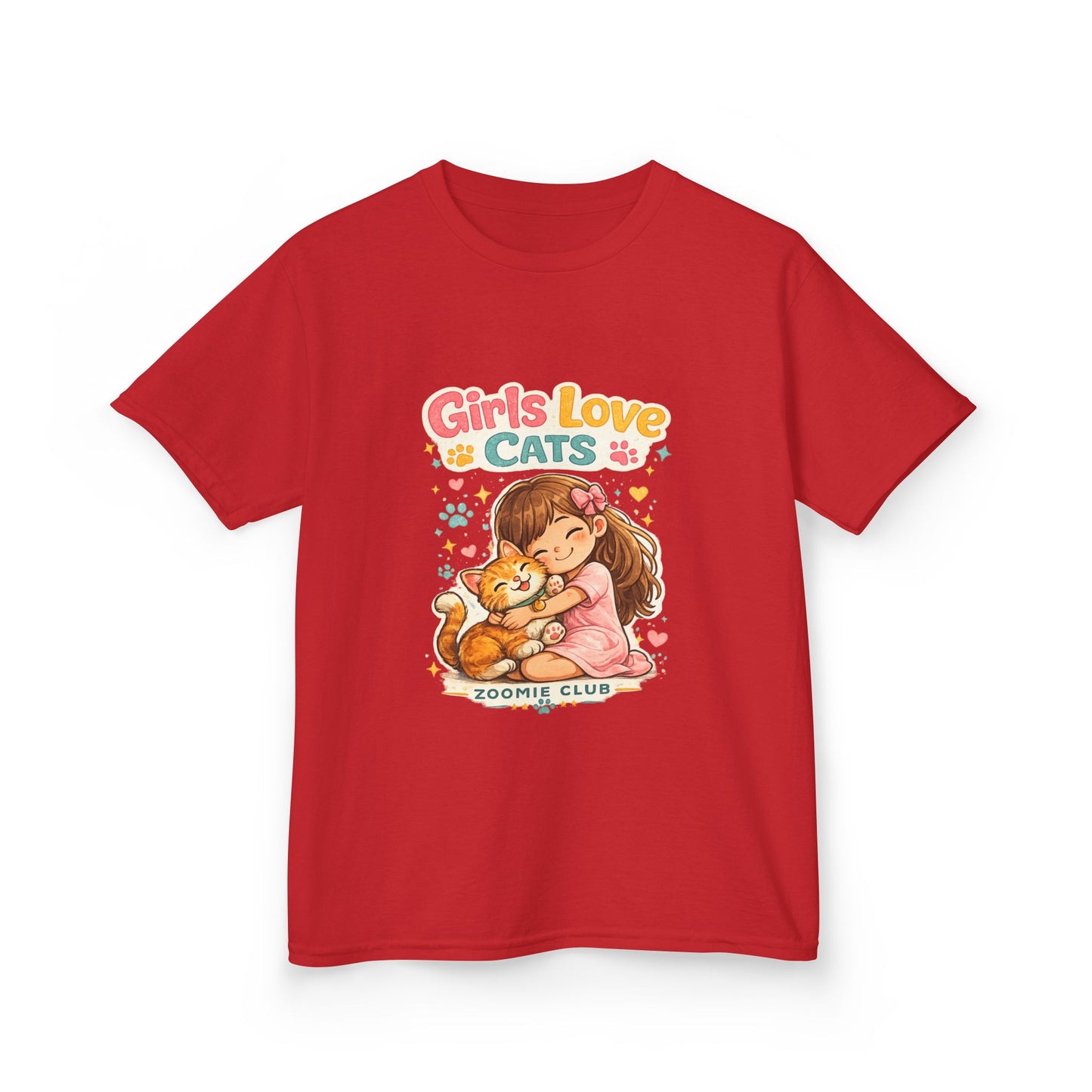 Kids Tee — "Girls Love Cats" Cute Kitten & Girl Graphic Shirt