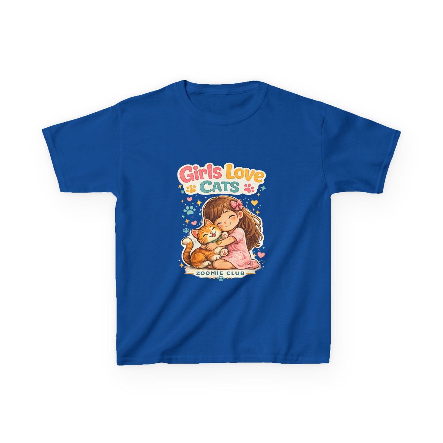 Kids Tee — "Girls Love Cats" Cute Kitten & Girl Graphic Shirt