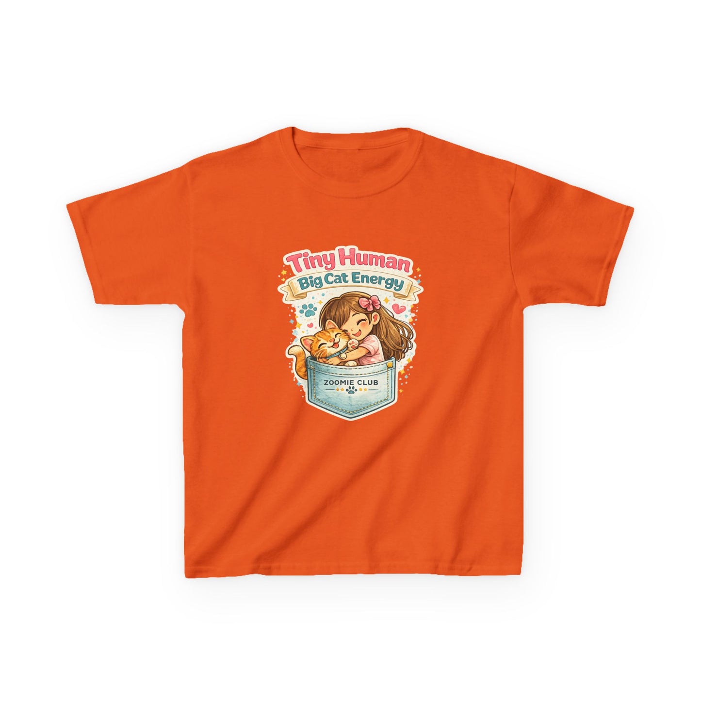 Kids Tee — "Tiny Human, Big Cat Energy" Pocket Kitten Graphic