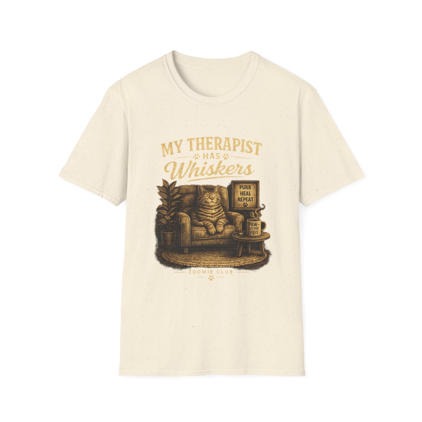 My Therapist Has Whiskers Cat T-Shirt — Funny Cat Lover Tee (Purr Heal Repeat)