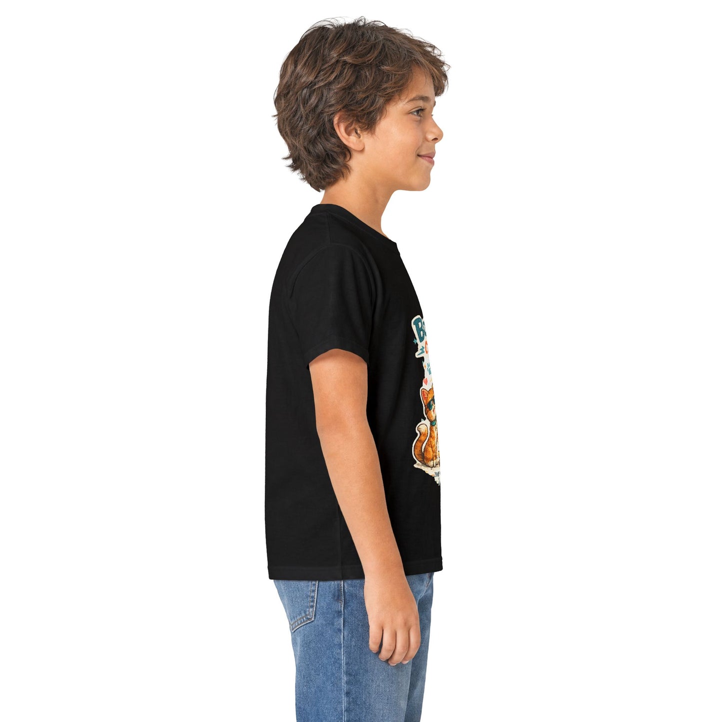 Boys Rule Cats Drool Kids T-Shirt — Cute Skateboard Cat Graphic Tee