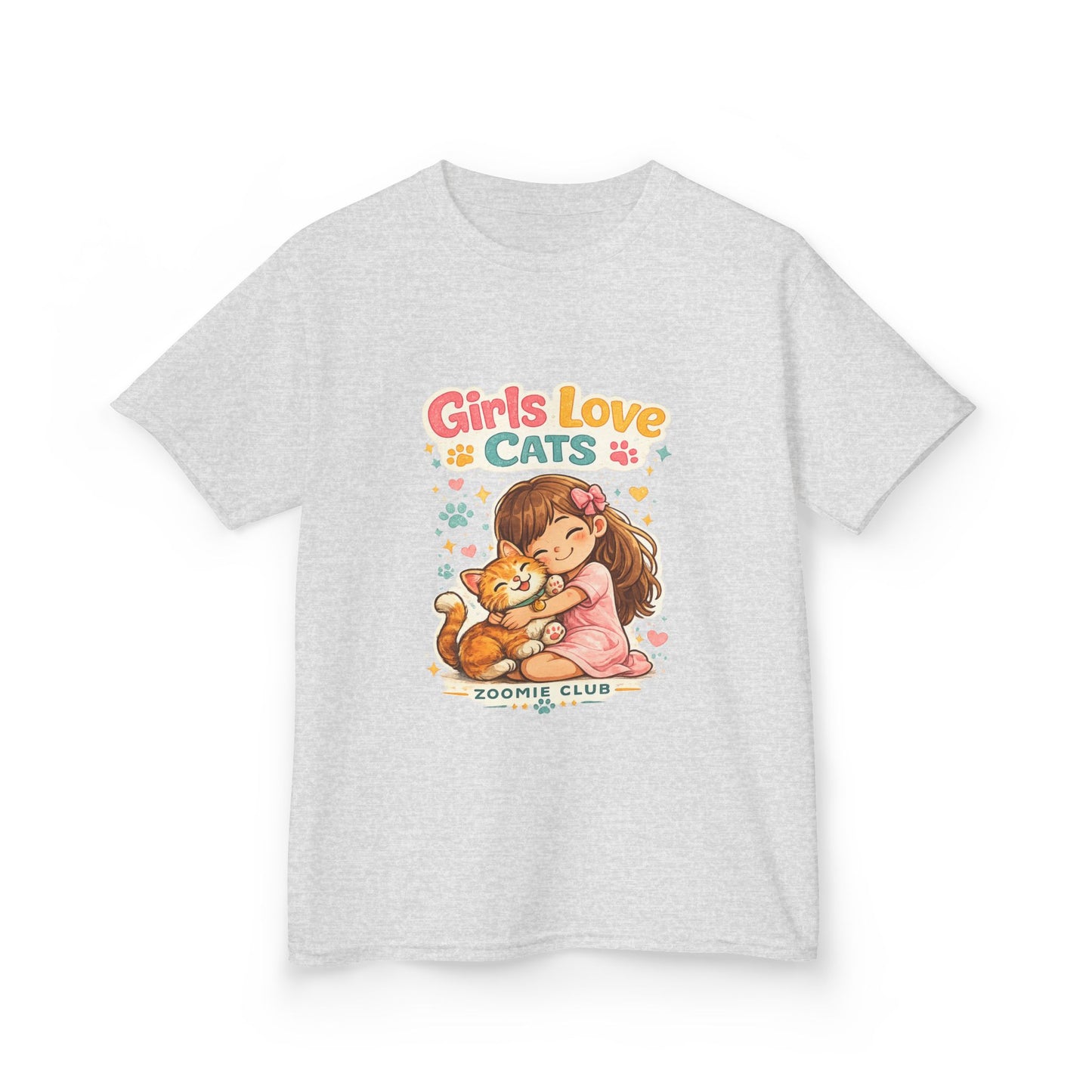 Kids Tee — "Girls Love Cats" Cute Kitten & Girl Graphic Shirt