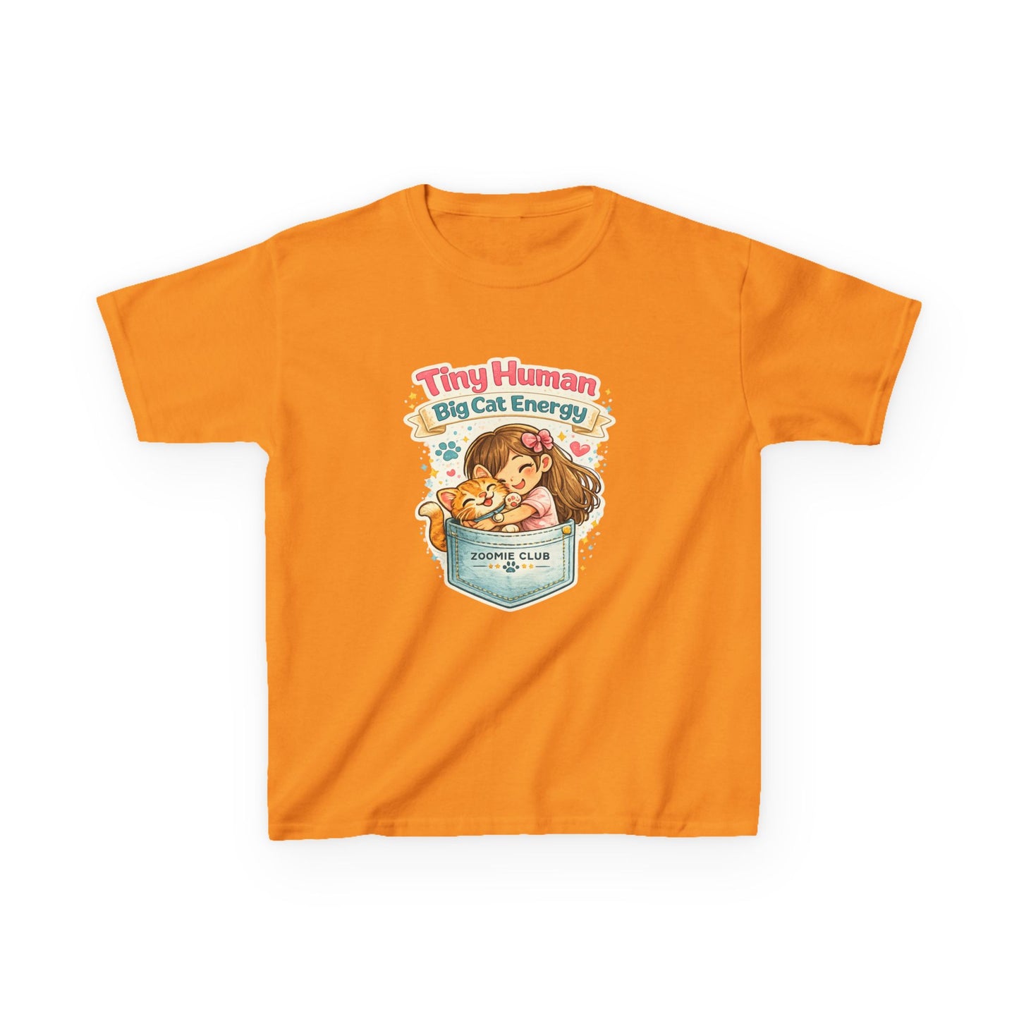 Kids Tee — "Tiny Human, Big Cat Energy" Pocket Kitten Graphic